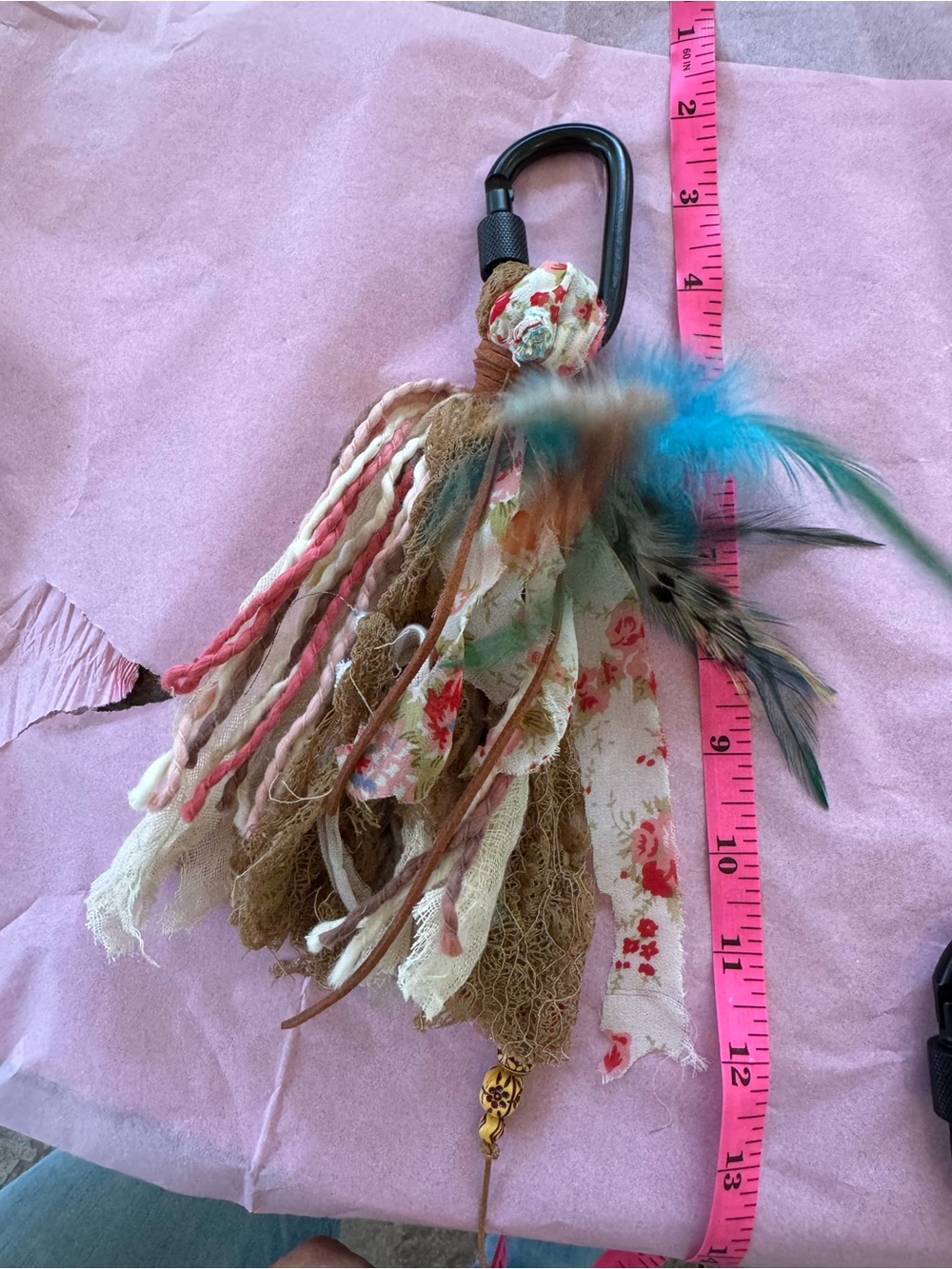 Handmade Boho Tassel Keychain/Purse Charm with Feathers - Multicolor